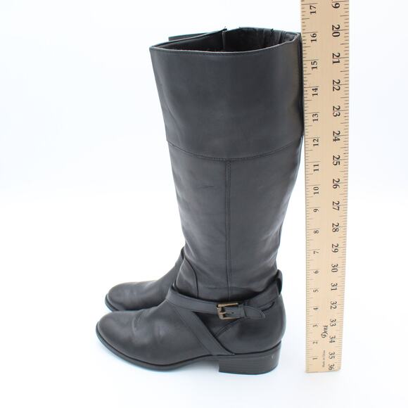 Ralph Lauren Riding Boots Womens 7 Black Leather Maryann Knee High Classic - Picture 2 of 13